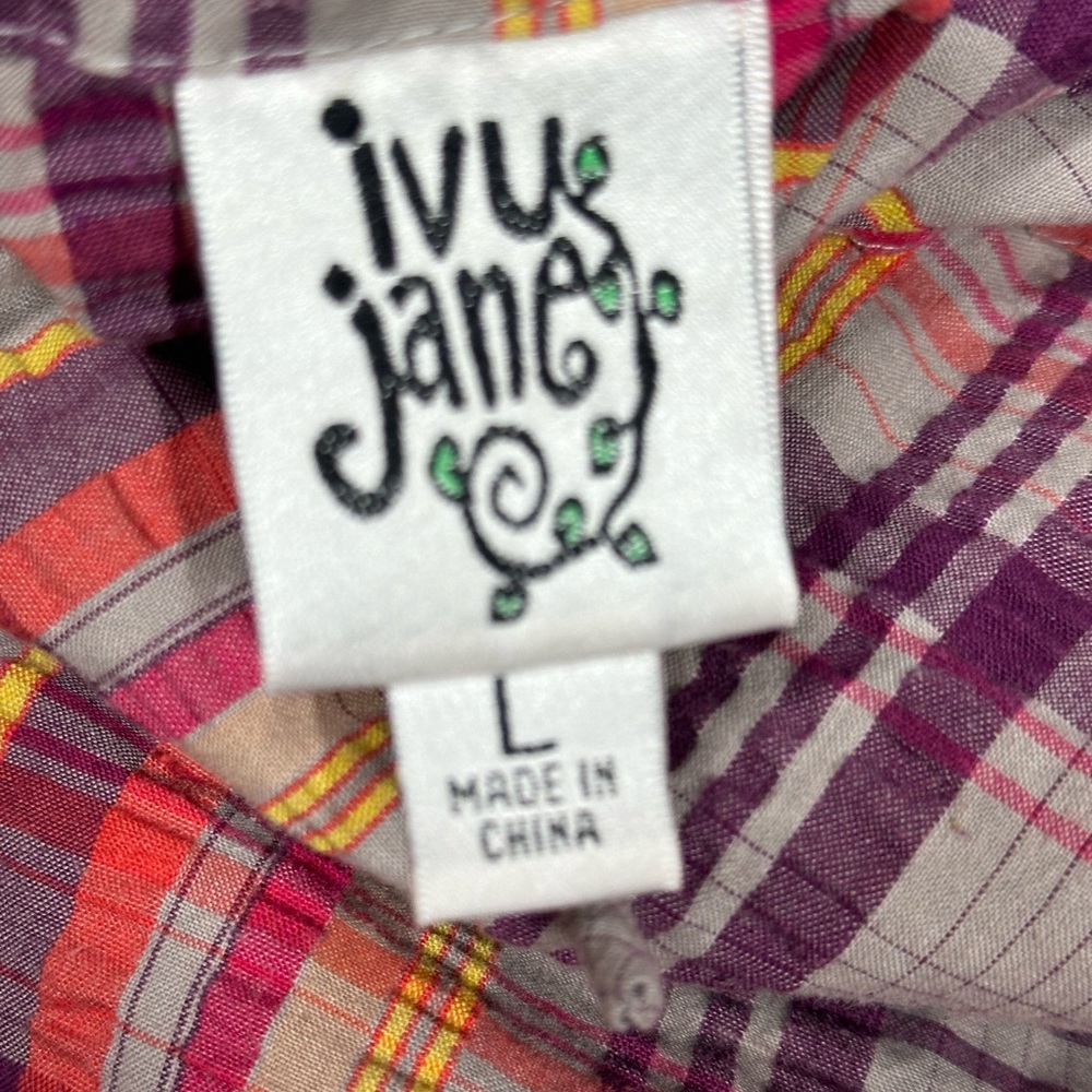 Ivy Jane Plaid Tunic / Dress Size Large 324112 Embroidered 3/4 Bell Sleeves - Picture 10 of 10